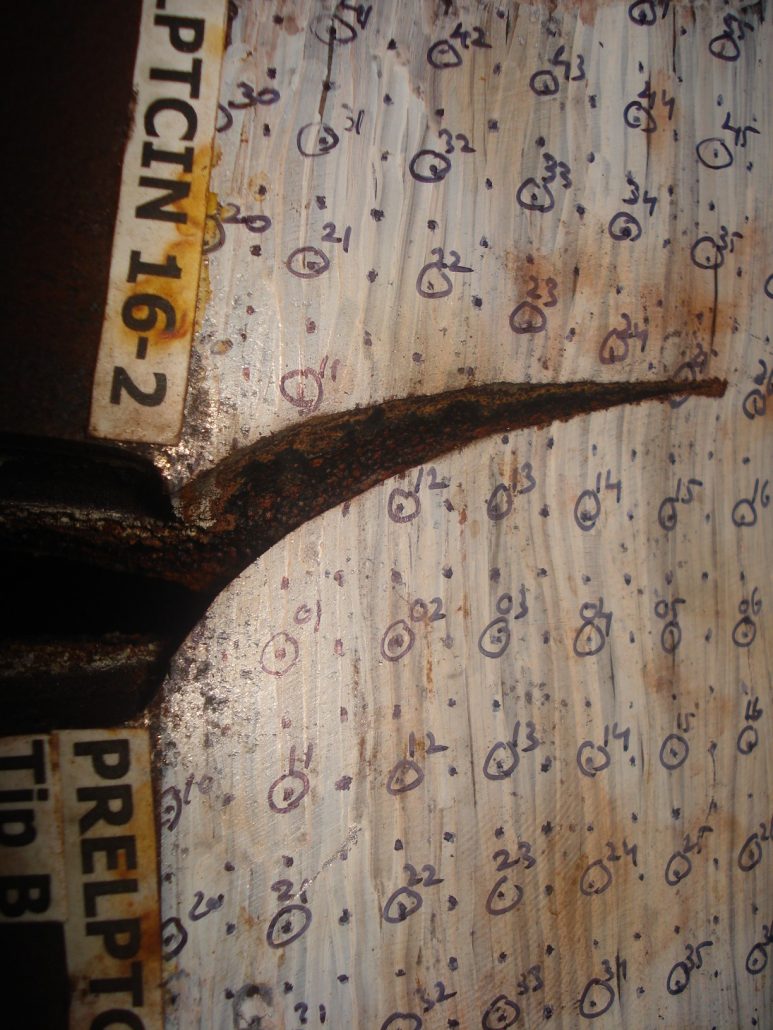 Close-up view of crack location