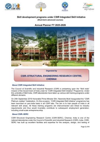 Skill Development Training Programme Annual Planner for 2025-26