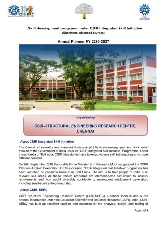 Skill Development Training Programme Annual Planner for 2026-27