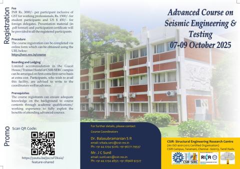 Advanced Course on Seismic Engineering & Testing- 07 to 09 October 2025