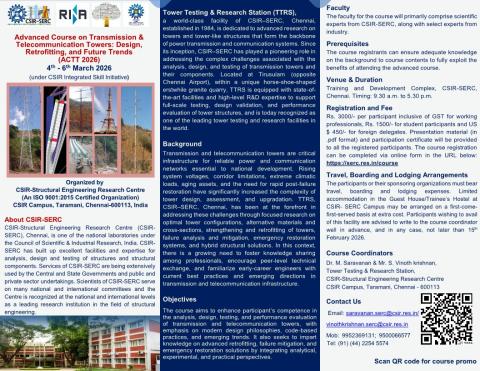 Advanced course on "Transmission & Telecommunication Towers: Design, Retrofitting, and Future Trends (ACTT 2026)" -  4 to 6 March 2026