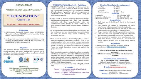 JIGYASA Student Competitions (2026-27) - TECHNOVATION (Class 9-12)