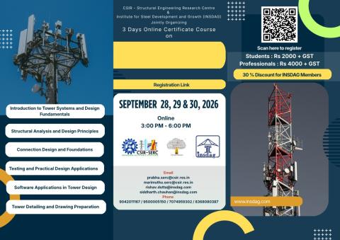 3 Days Online Course on  "Structural Design and Testing of Steel Towers: Analysis, Connections, and Practical Applications" during 28–30 September 2026