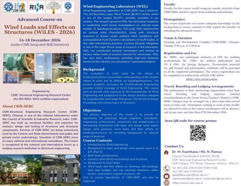 Advanced Course on "Wind Loads and Effects on Structures (WiLES-2026)", 16-18 December 2026.