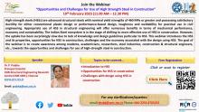 Free Webinar on "Opportunities and Challenges for Use of High Strength Steel in Construction", 10th February 2023 (11.00 am - 12.30 pm (IST)) 