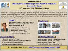 Webinar: Opportunities and Challenges with BuildTech Textiles for  Construction Sector  25th September 2020 @11.00am-12.30pm 